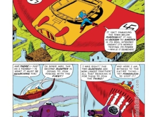 Tales of Suspense #73, pg. 8; layouts, Jack Kirby; pencils and inks, George Tuska; The Sleeper, Captain America, Nazis, Red Skull, swastika, Marvel Age