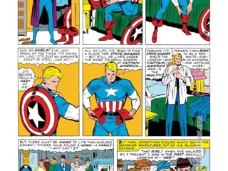 Tales of Suspense #75, pg. 5; layouts, Jack Kirby; pencils, Dick Ayers; inks, John Tartaglione; Captain America, Steve Rogers
