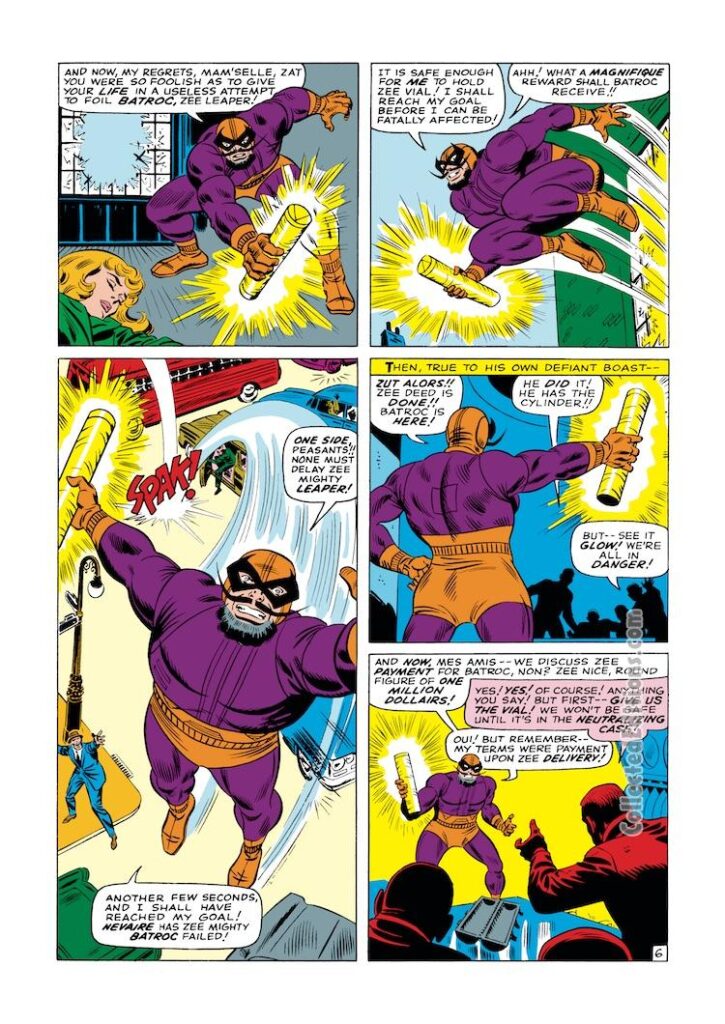 Tales of Suspense #76, pg. 6; pencils and inks, John Romita Sr.; Captain America, first appearance of Batroc the Leaper