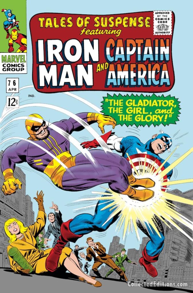 Tales of Suspense #76 cover; pencils, Jack Kirby; inks, John Romita Sr.; first appearance, Batroc the Leaper, The Gladiator, The Girl, and the Glory, Captain America