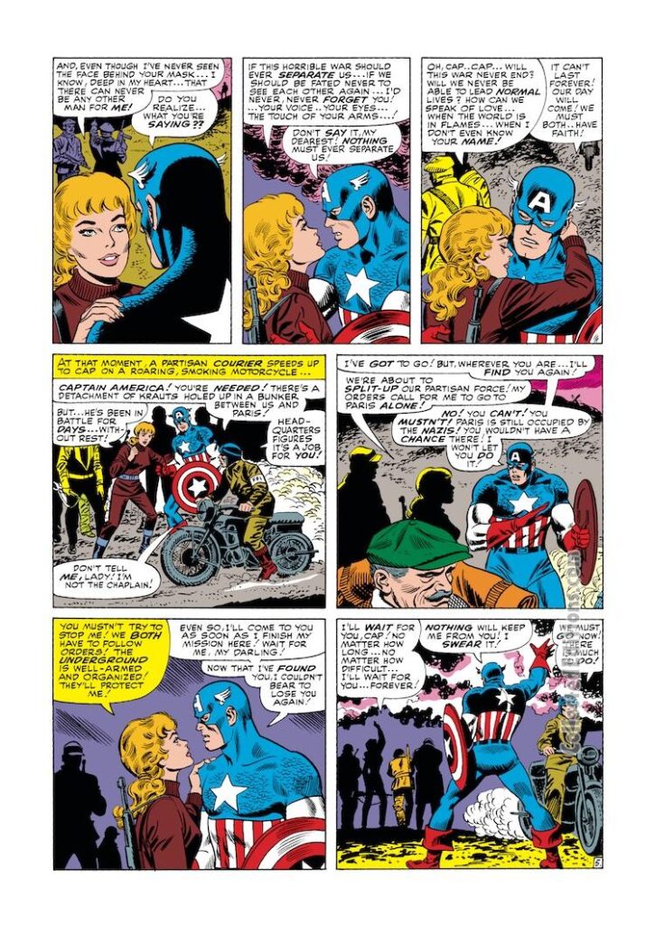 Tales of Suspense #77, pg. 5; pencils, Jack Kirby; inks, Frank Giacoia; Agent 13, Peggy Carter, Captain America