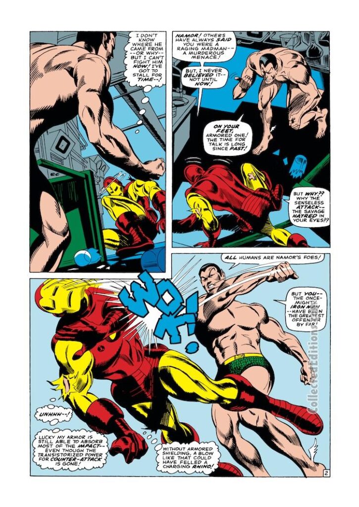 Tales of Suspense #80, pg. 2; pencils, Gene Colan; inks, Jack Abel; Sub-Mariner vs. Iron Man