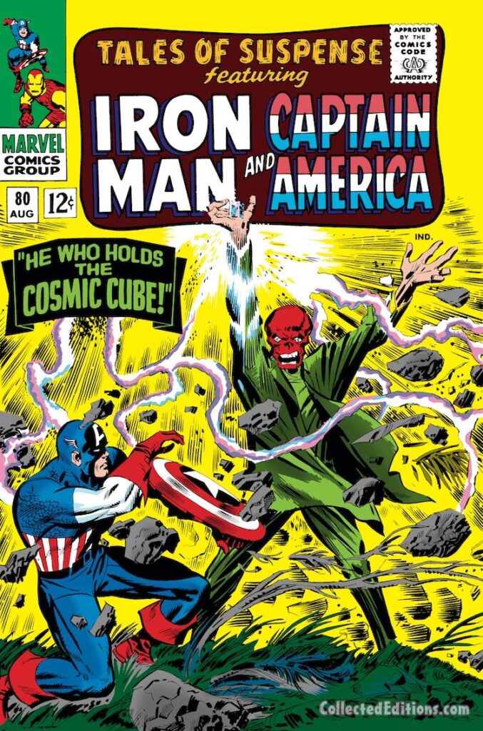 Tales of Suspense #80 cover; pencils, Jack Kirby; inks, Don Heck; Iron Man/Captain America, He Who Holds the Cosmic Cube