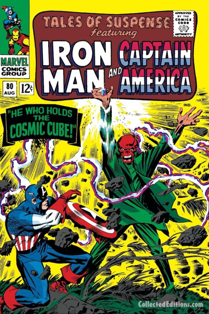 Tales of Suspense #80 cover; pencils, Jack Kirby; inks, Don Heck; Red Skull, Captain America, He Who Holds the Cosmic Cube