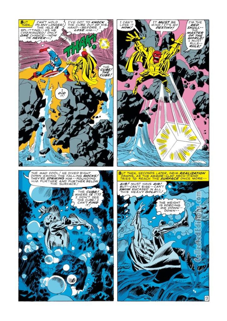 Tales of Suspense #81, pg. 9; pencils, Jack Kirby; inks, Frank Giacoia; Red Skull, Cosmic Cube, Captain America