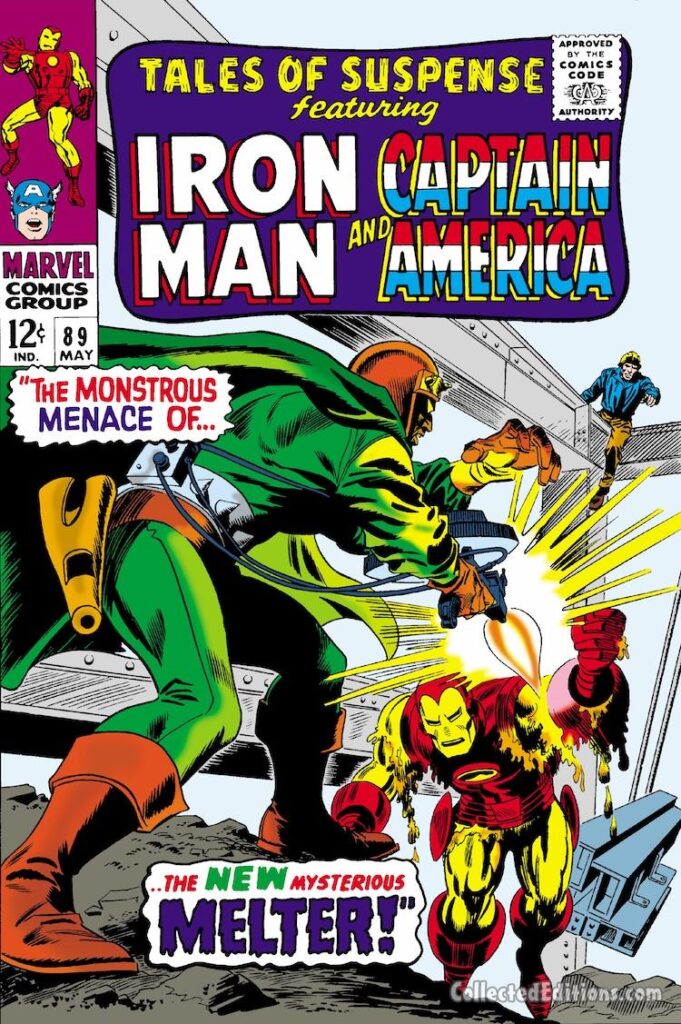 Tales of Suspense #89 cover; pencils, Gil Kane; inks, Frank Giacoia; Iron Man, Melter