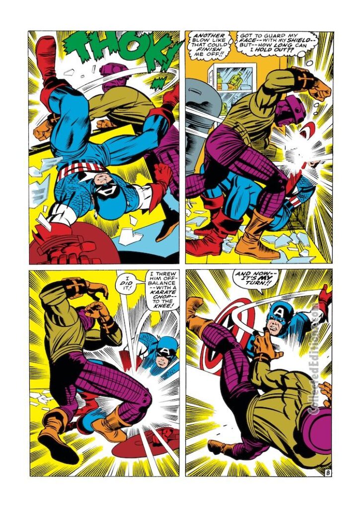 Tales of Suspense #92, pg. 8; pencils, Jack Kirby; inks, Joe Sinnott; Captain America, Mecho-Assassin