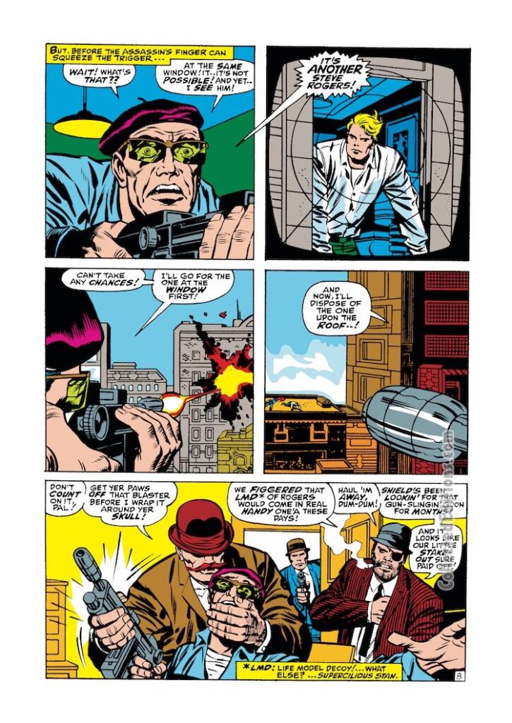 Tales of Suspense #96, pg. 6; pencils, Jack Kirby; inks, Joe Sinnott; Steve Rogers, Captain America, Dum Dum Dugan, Nick Fury