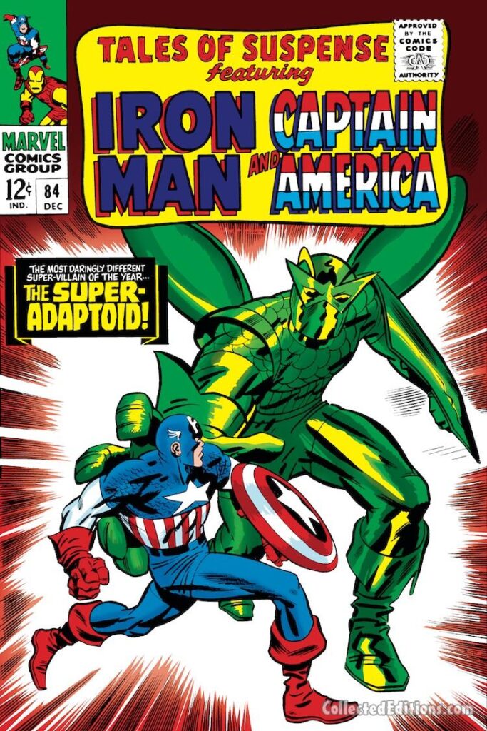 Tales of Suspense #84 cover; pencils, Jack Kirby; inks, Frank Giacoia; Captain America, Super-Adaptoid