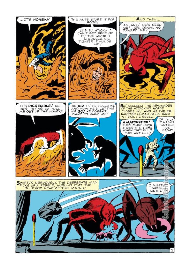 Tales to Astonish #27, pg. 5; pencils, Jack Kirby; inks, Dick Ayers; origin, first appearance, Hank Pym, Ant-Man