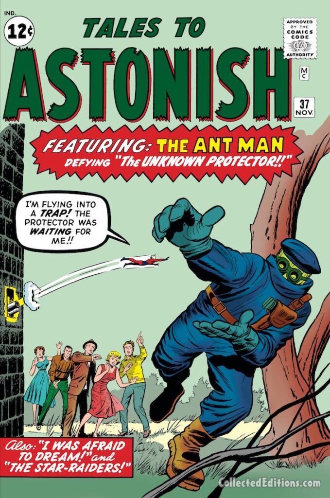 Tales to Astonish #37 cover; pencils, Jack Kirby; inks, Dick Ayers; The Unknown Protector, Hank Pym, Ant-Man