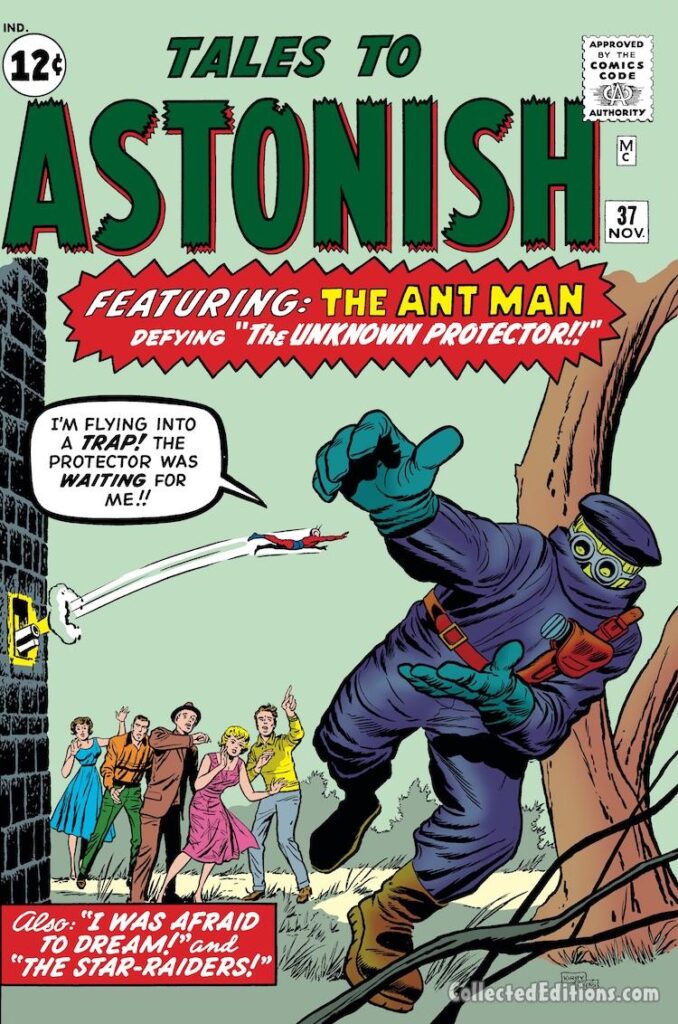 Tales to Astonish #37 cover; pencils, Jack Kirby; inks, Dick Ayers; The Protector, Ant-Man, Hank Pym