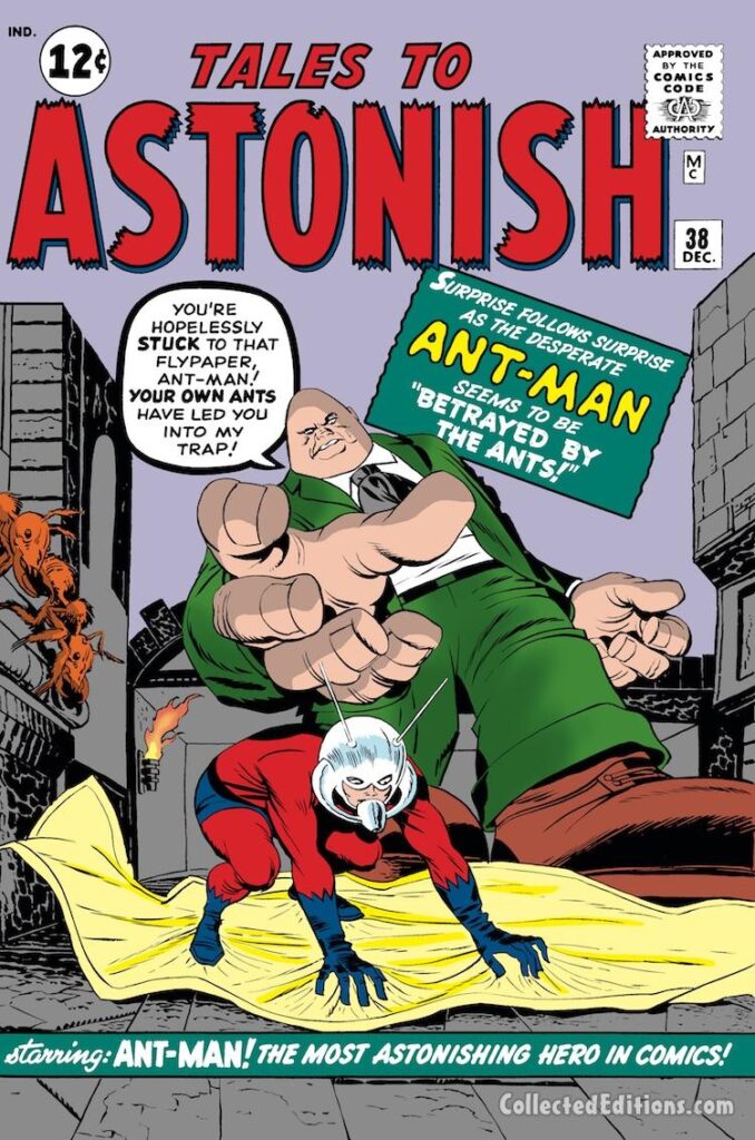 Tales to Astonish #38 cover; pencils, Jack Kirby; inks, Sol Brodsky; Ant-Man, Hank Pym, Egghead, first appearance