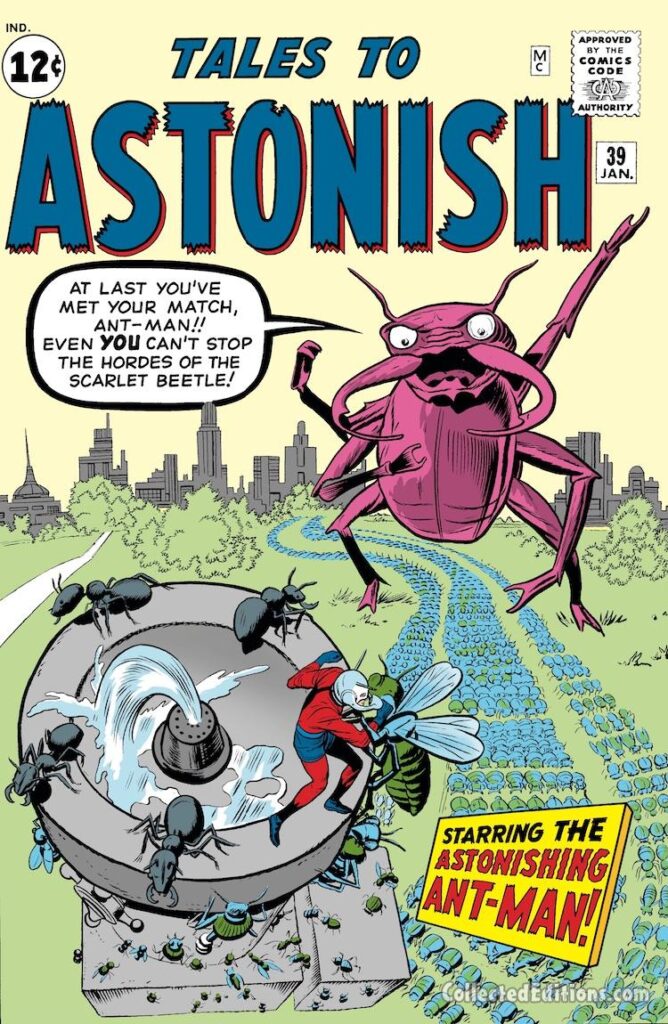 Tales to Astonish #39 cover; pencils, Jack Kirby; inks, Dick Ayers; The Scarlet Beetle, Ant-Man, Hank Pym