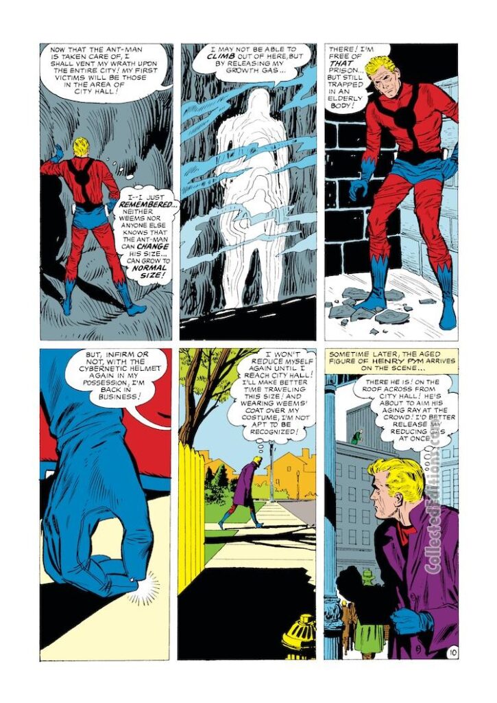 Tales to Astonish #43, pg. 10; pencils and inks, Don Heck; Ant-Man/Giant-Man/Hank Pym, Wonderful Wasp, Janet Van Dyne; Pym Particles