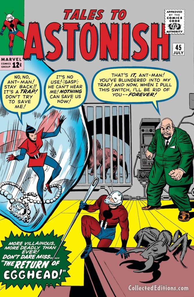 Tales to Astonish #44 cover; pencils, Jack Kirby; inks, Don Heck; Ant-Man, the Wasp, Egghead