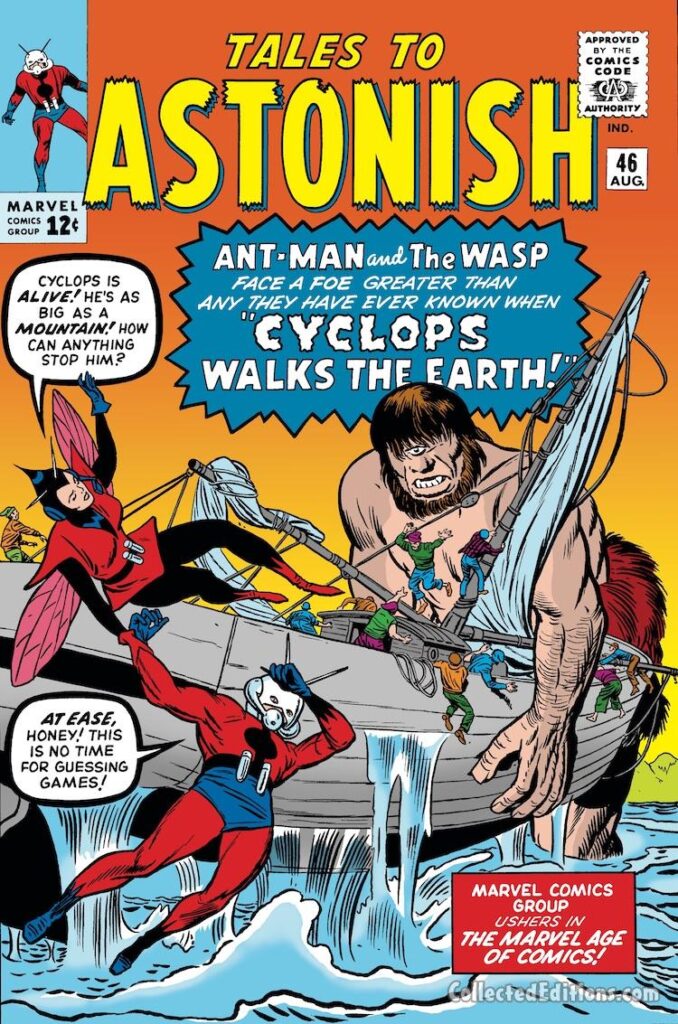 Tales to Astonish #45 cover; pencils, Jack Kirby; inks, Dick Ayers; Cyclops Walks the Earth, Marvel Age of Comics, Ant-Man/Giant-Man/Hank Pym, Wonderful Wasp, Janet Van Dyne