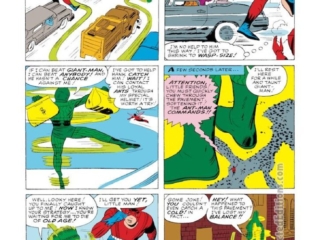 Tales to Astonish #50, pg. 8; pencils, Jack Kirby; inks, Steve Ditko; Human Top, Ant-Man/Giant-Man/Hank Pym, Wonderful Wasp, Janet Van Dyne