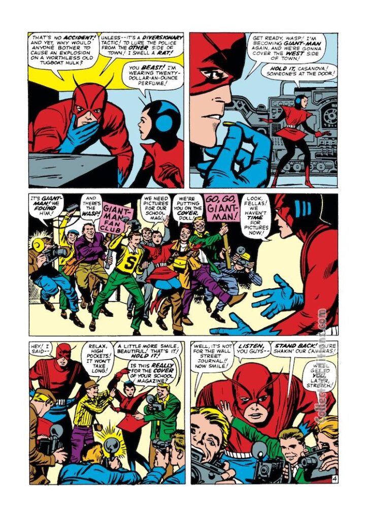 Ant-Man/Giant-Man/Hank Pym, Wonderful Wasp, Janet Van Dyne, Tales to Astonish #51, pg. 4; pencils, Jack Kirby; inks, George Roussos; Giant-Man Fan Club,
