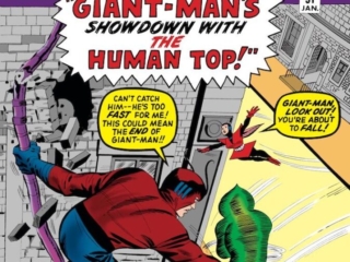 Tales to Astonish #51 cover; pencils, Jack Kirby; inks, George Roussos; Giant-Man, Hank Pym, Human Top, The Wasp
