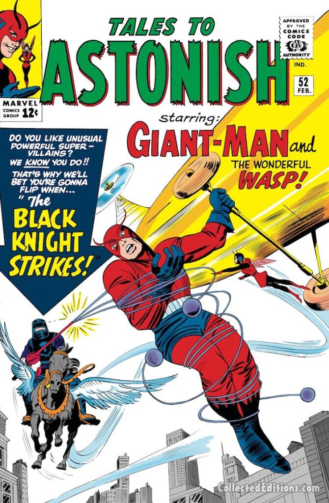 Tales to Astonish #52 cover; pencils, Jack Kirby; inks, Sol Brodsky; Giant-Man, the Wonderful Wasp, The Black Knight Strikes, Nathan Garrett, Evil Black Knight