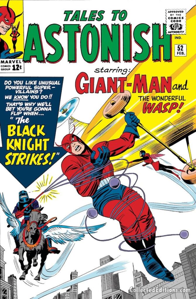 Tales to Astonish #52 cover; pencils, Jack Kirby; inks, Sol Brodsky; first appearance/origin of Nathan Garrett, The Black Knight Strikes, Ant-Man/Giant-Man/Hank Pym, Wonderful Wasp, Janet Van Dyne