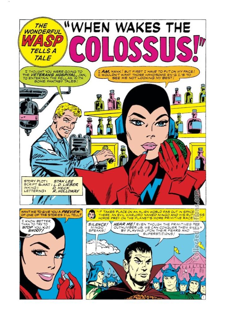 Tales to Astonish #53, pg. 21; pencils, Larry Leiber; inks, Don Heck; Ant-Man, Giant-Man, When Wakes the Colossus, Wonderful Wasp backup story, Janet Van Dyne, Hank Pym
