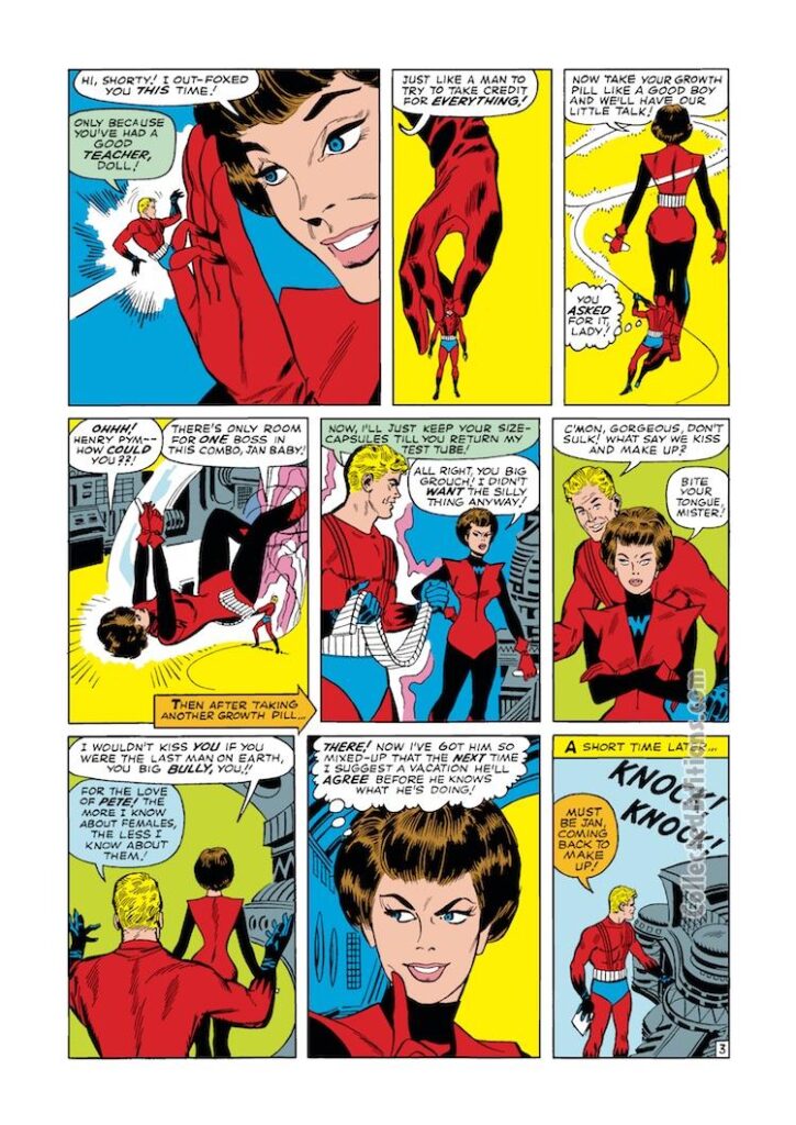 Tales to Astonish #54, pg. 3; pencils and inks, Don Heck; Ant-Man/Giant-Man/Hank Pym, Wonderful Wasp, Janet Van Dyne