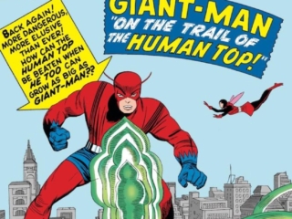 Tales to Astonish #55 cover; pencils, Jack Kirby; inks, Sol Brodsky; Ant-Man/Giant-Man/Hank Pym, Wasp, Janet Van Dyne; On the Trail of the Human Top