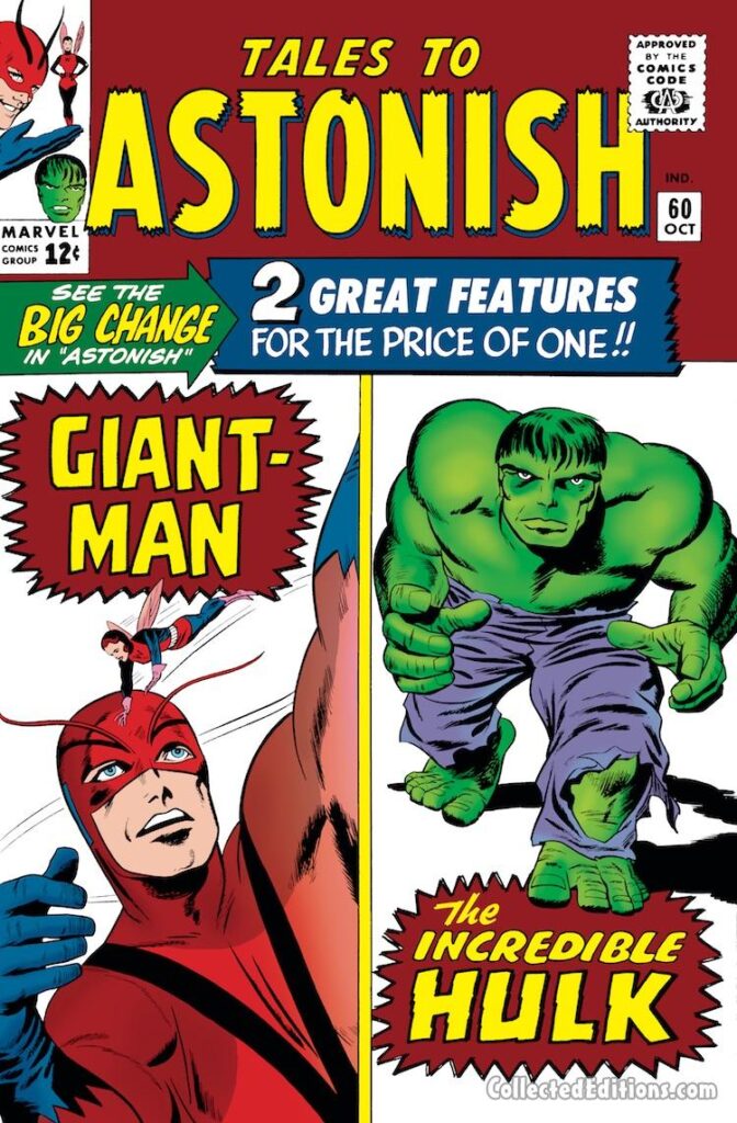 Tales to Astonish #61 cover; pencils, Jack Kirby; inks, Chic Stone; Ant-Man/Giant-Man/Hank Pym, Wonderful Wasp, Janet Van Dyne