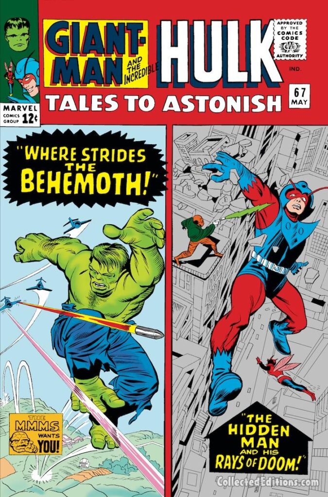 Tales to Astonish #67 cover; pencils, Jack Kirby; inks, Chic Stone; alterations, uncredited; Ant-Man/Giant-Man/Hank Pym, Wonderful Wasp, Janet Van Dyne; The Hidden Man and his rays of doom