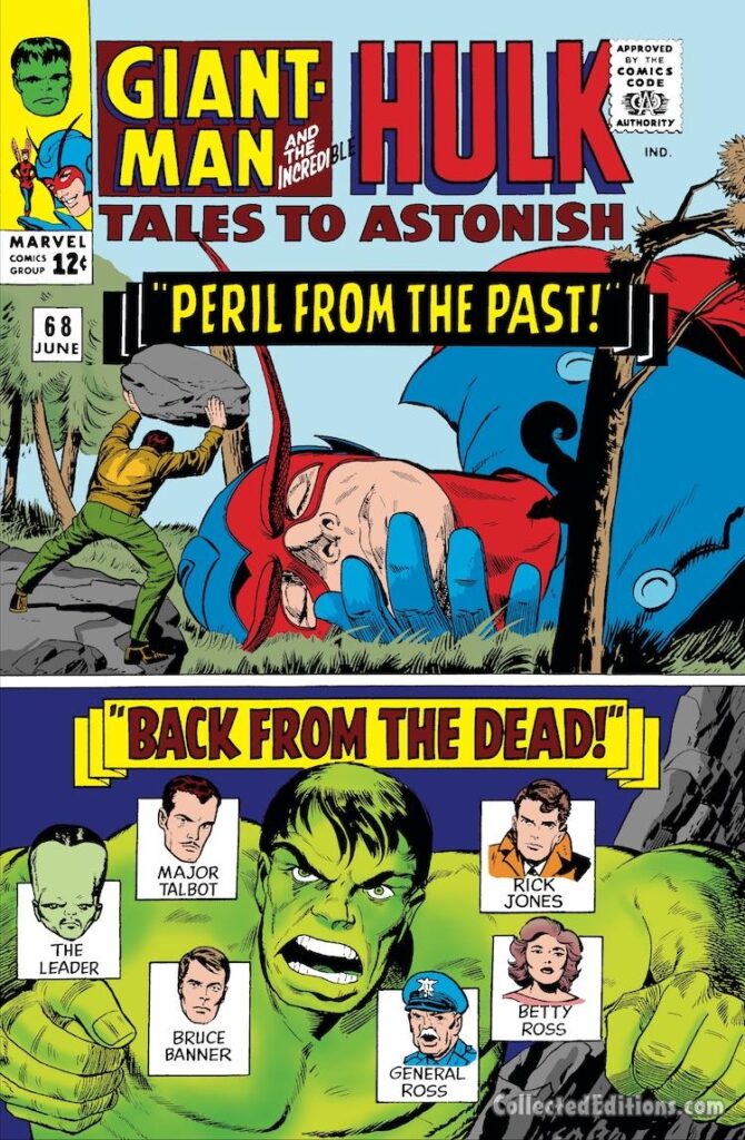 Tales to Astonish #68 cover; pencils, Jack Kirby; inks, Vince Colletta; additional art, Bob Powell; Ant-Man/Giant-Man/Hank Pym, Wonderful Wasp, Janet Van Dyne; Peril from the Past