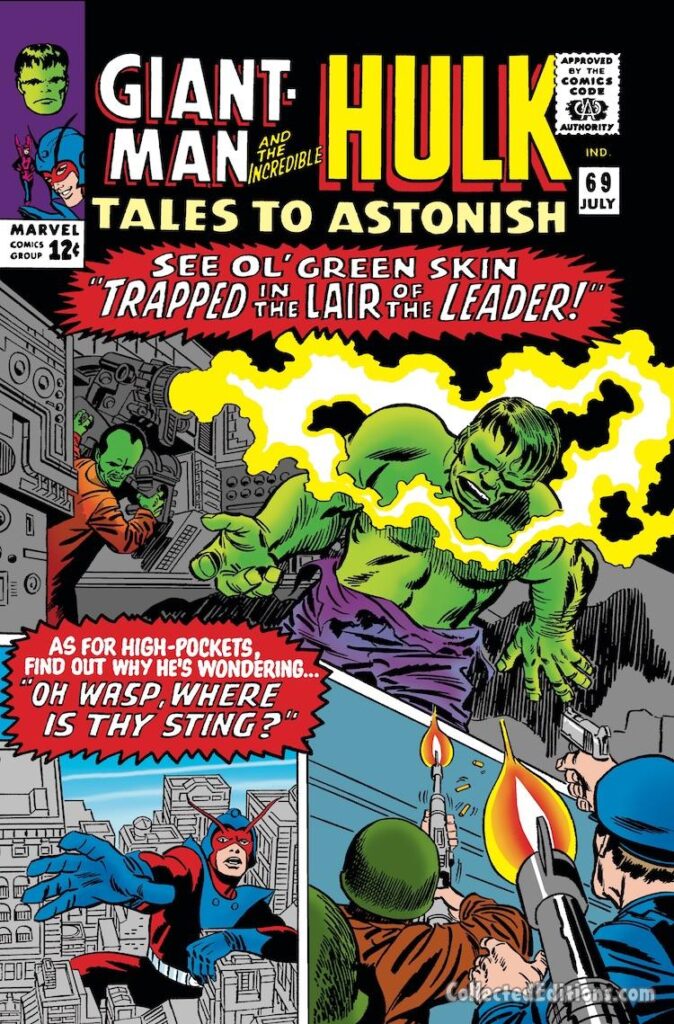 Tales to Astonish #69 cover; pencils, Jack Kirby; inks, Frank Giacoia; Ant-Man/Giant-Man/Hank Pym, Wonderful Wasp, Janet Van Dyne; Oh Wasp Where Is Thy Sting, High-Pockets