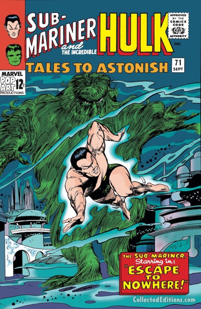 Tales to Astonish #71 cover; pencils, Gene Colan; inks, Vince Colletta; Escape to Nowhere, Sub-Mariner, Seaweed monster, The Quest