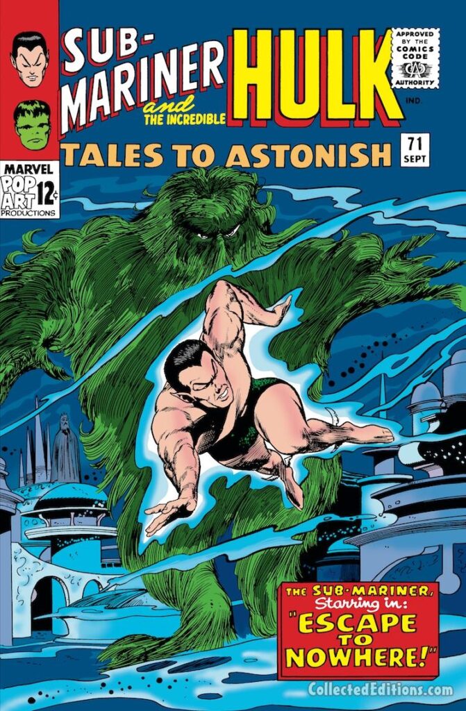 Tales to Astonish #71 cover; pencils, Gene Colan; inks, Vince Colletta; Escape To Nowhere; Sub-Mariner, Seaweed Monster, Namor