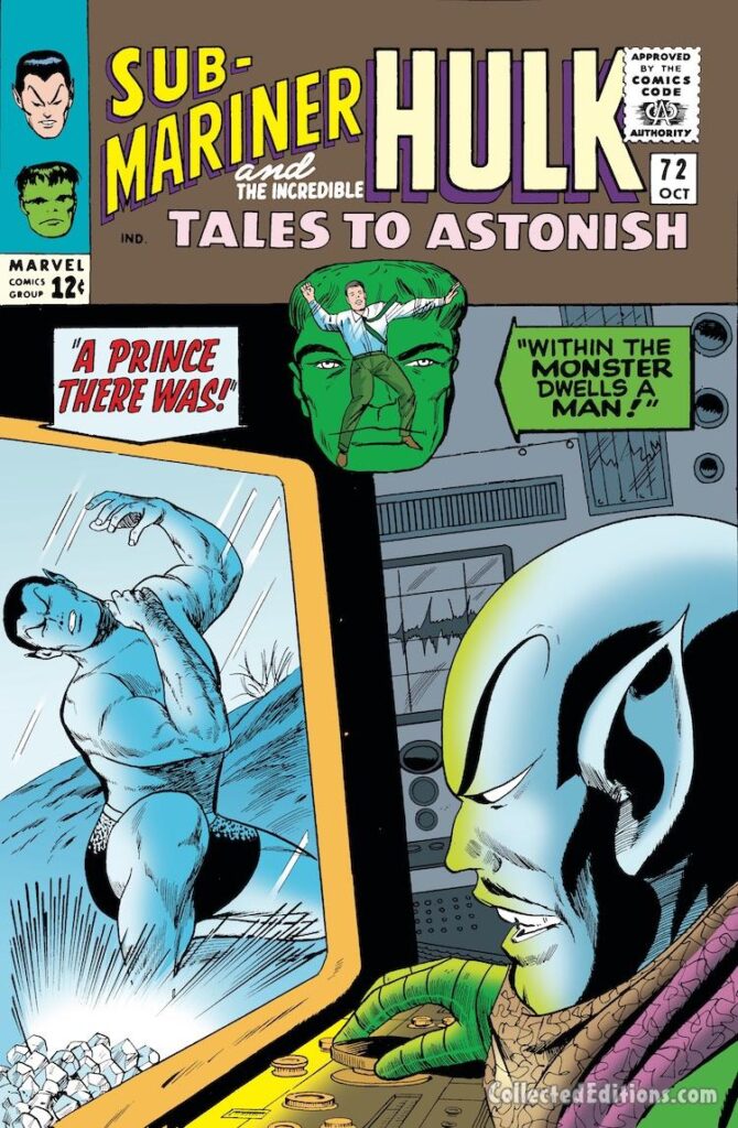 Tales to Astonish #72 cover; pencils, Gene Colan; inks, Vince Colletta; inset, Jack Kirby; Warlord Krang vs. Sub-Mariner