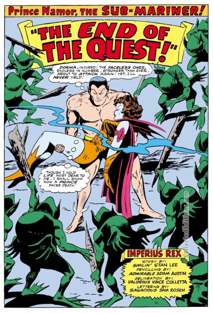 Tales to Astonish #75, pg. 1; pencils, Gene Colan; inks, Vince Colletta; Sub-Mariner, The End of the Quest, the Faceless Ones, Lady Dorma, Stan Lee