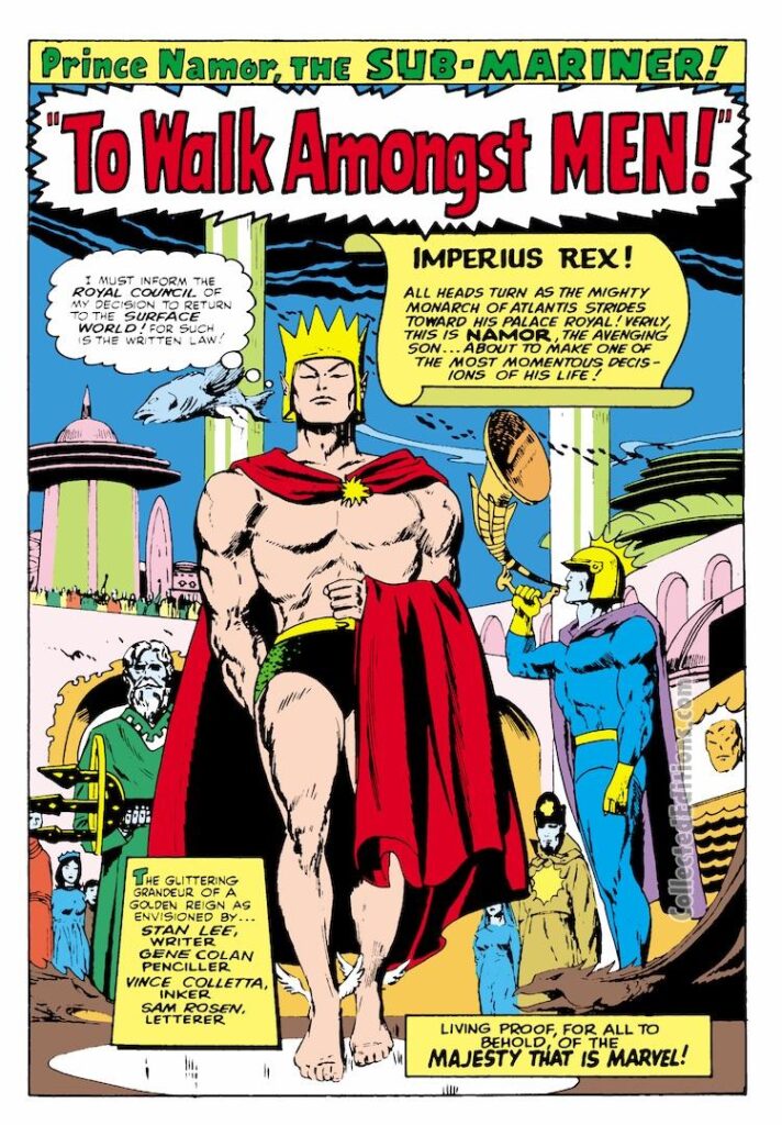 Tales to Astonish #77, pg. 1; pencils, Gene Colan; inks, Vince Colletta; To Walk Amongst Men, Imperius Rex, Namor, Sub-Mariner