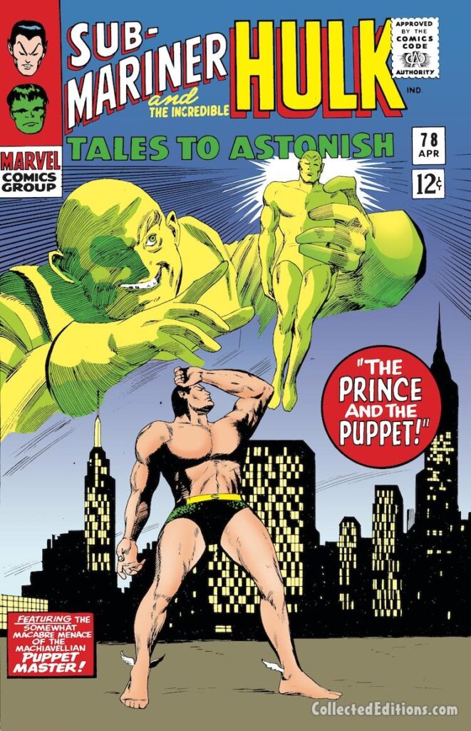 Tales to Astonish #78 cover; pencils, Gene Colan; inks, Vince Colletta; The Prince and the Puppet, Namor, Sub-Mariner, Puppet Master