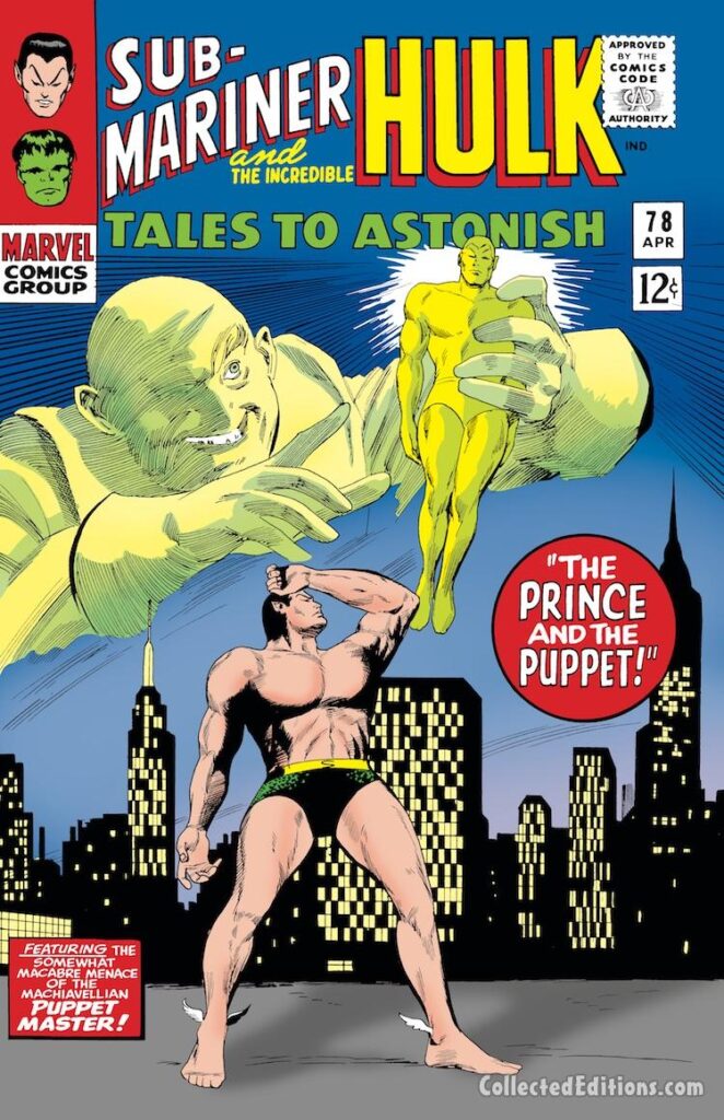 Tales to Astonish #78 cover; pencils, Gene Colan; inks, Vince Colletta; The Prince and the Puppet Master, Namor, the Sub-Mariner