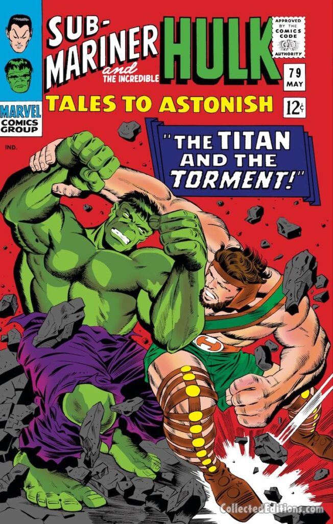 Tales to Astonish #79 cover; pencils, Jack Kirby; inks, Bill Everett; The Titan and the Torment, Hercules vs. Incredible Hulk, Sub-Mariner