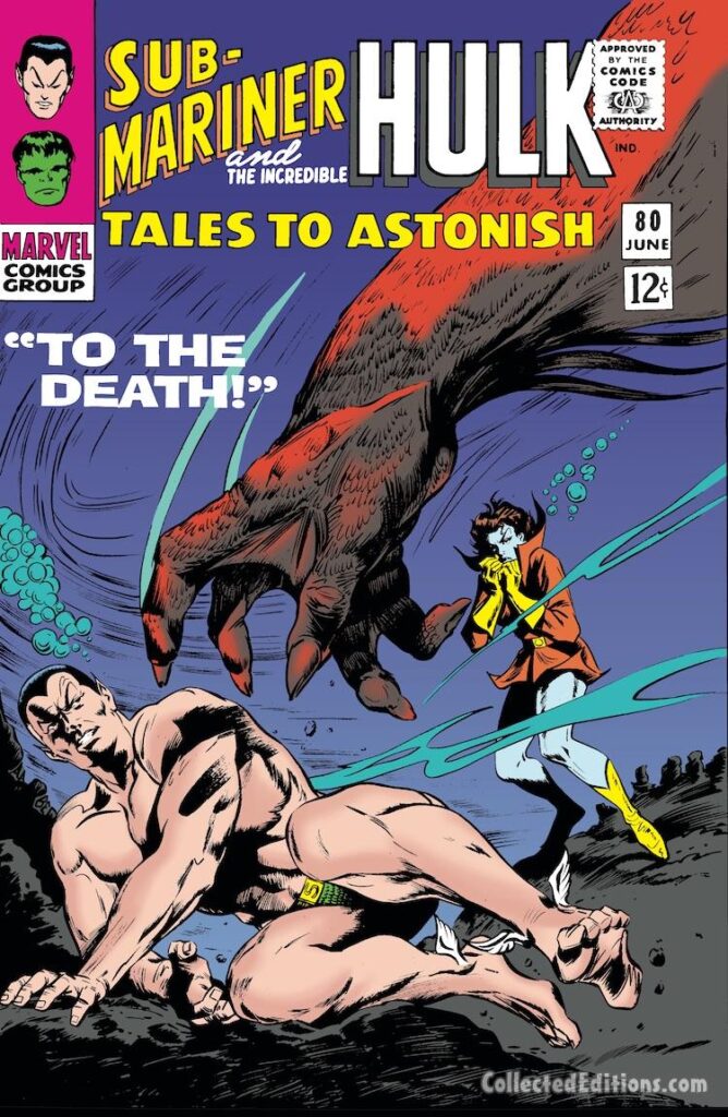 Tales to Astonish #80 cover; pencils, Gene Colan; inks, Bill Everett; To the Death, The Behemoth, Atlantis, Lady Dorma, Sub-Mariner, Namor