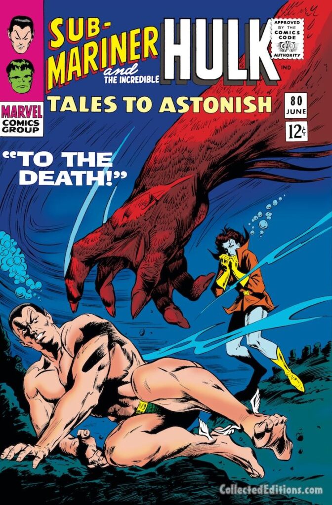 Tales to Astonish #80 cover; pencils, Gene Colan; inks, Bill Everett; The Behemoth, To the Death, Lady Dorma, Sub-Mariner, Namor