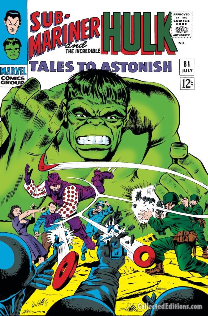 Tales to Astonish #81 cover; pencils, Jack Kirby; inks, Bill Everett; Hulk, Sub-Mariner