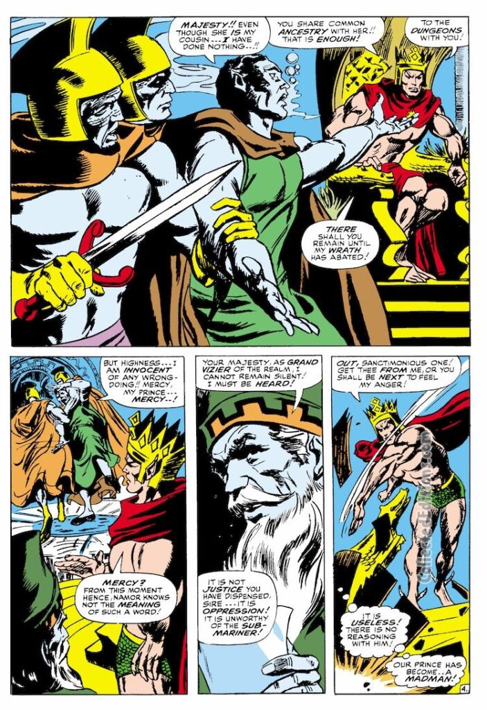 Tales to Astonish #81, pg. 4; pencils, Gene Colan; inks, Dick Ayers; Sub-Mariner, Grand Vizier Vashti, Neptune&#039;s Trident