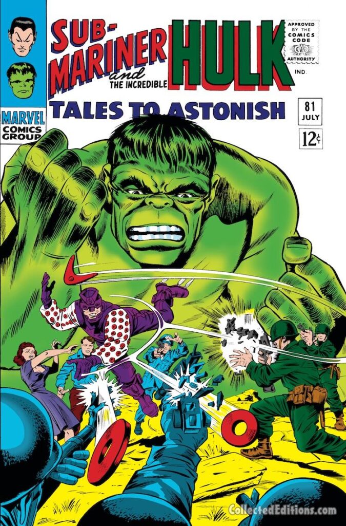 Tales to Astonish #81 cover; pencils, Jack Kirby; inks, Bill Everett; Marvel, Incredible Hulk