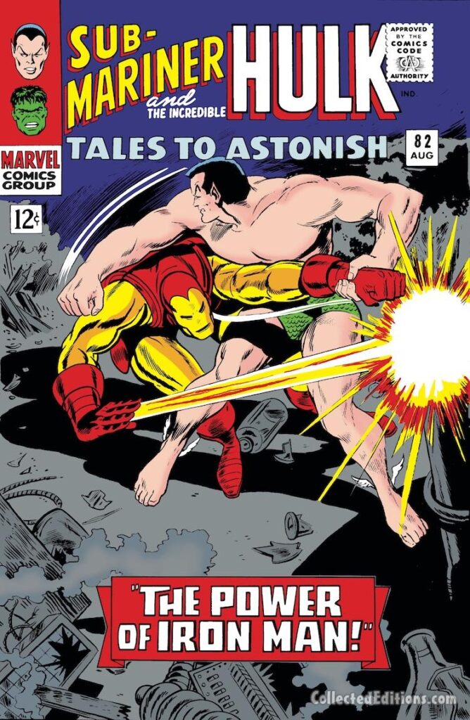 Tales to Astonish #82 cover; pencils, Gene Colan; inks, Dick Ayers; Iron Man vs. Sub-Mariner, The Power of Iron Man