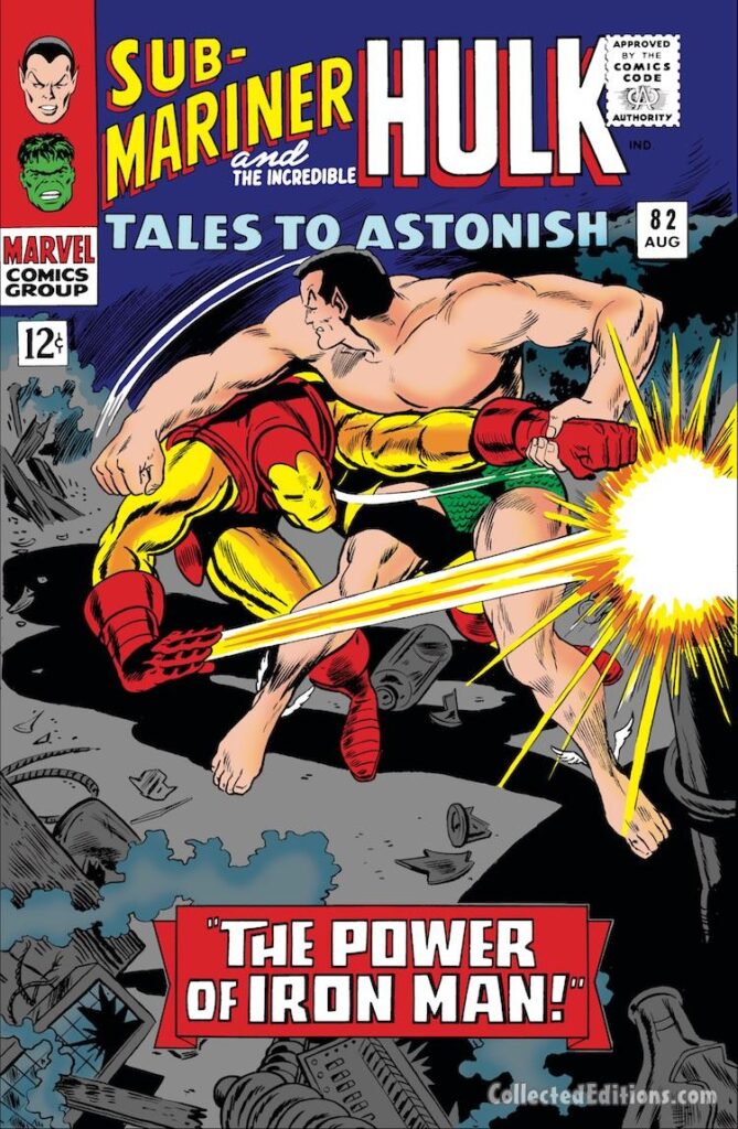 Tales to Astonish #82 cover; pencils, Gene Colan; inks, Dick Ayers; Marvel, Sub-Mariner vs. Iron Man