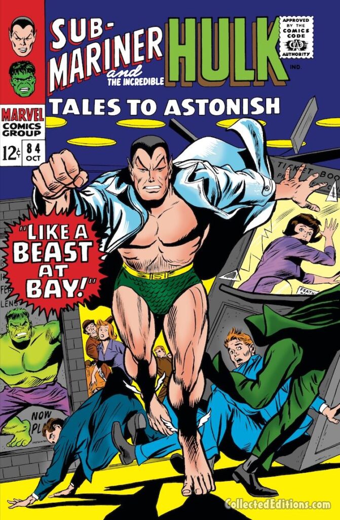 Tales to Astonish #84 cover; pencils, Gene Colan; inks, Dick Ayers; Marvel, Sub-Mariner, Prince Namor, Like a Beast at Bay