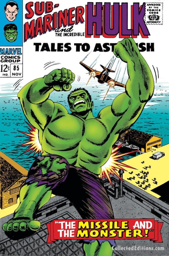 Tales to Astonish #85 cover; pencils and inks, Bill Everett; The Missile and the Monster, Incredible Hulk